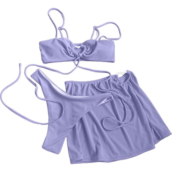 Bixock Swimsuit for Women,Bikinis Sets for Women,Women's Swimsuit Solid Color 2 Piece with Drawstring Ties Detail 3 Piece Swimsuit Set