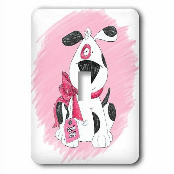 3dRose, Good Girl Cute Dalmatian Puppy with Pink Ribbon in Crayon for Kids, single toggle switch