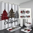 thumbnail image 1 of MesaSe Ensemble de Rideau de Douche 4 Pcs avec Tapis Antidérapant, Couvercle de Toilette et Tapis de Bain, Noël à la Ferme, Carreaux Buffalo Rouges et Noirs, Camion, Vache Laitière, Rideau de Douche Durable pour Salle de Bain, 1 of 8