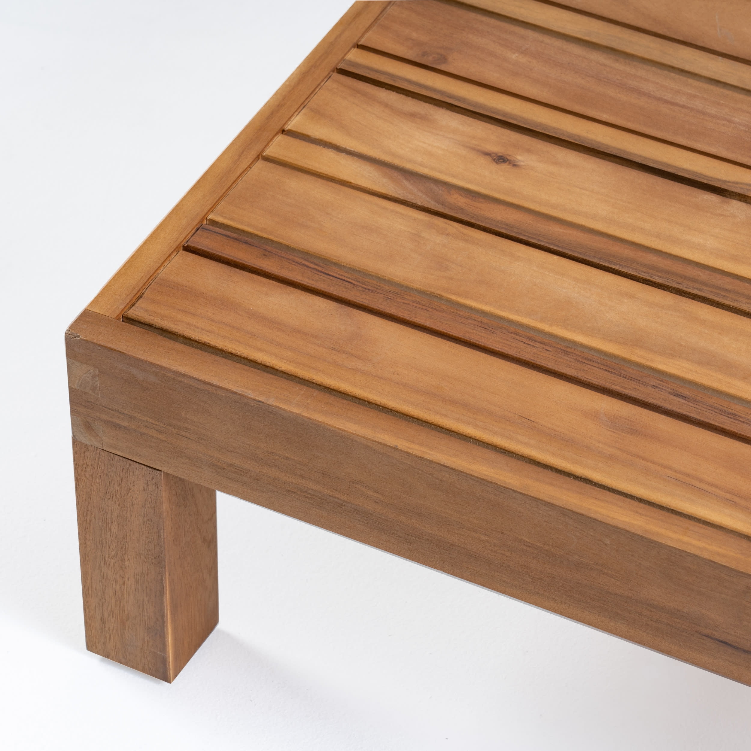 Kaena Acacia Wood Outdoor Left Arm Loveseat and Coffee Table Set with Cushion, Teak and Beige