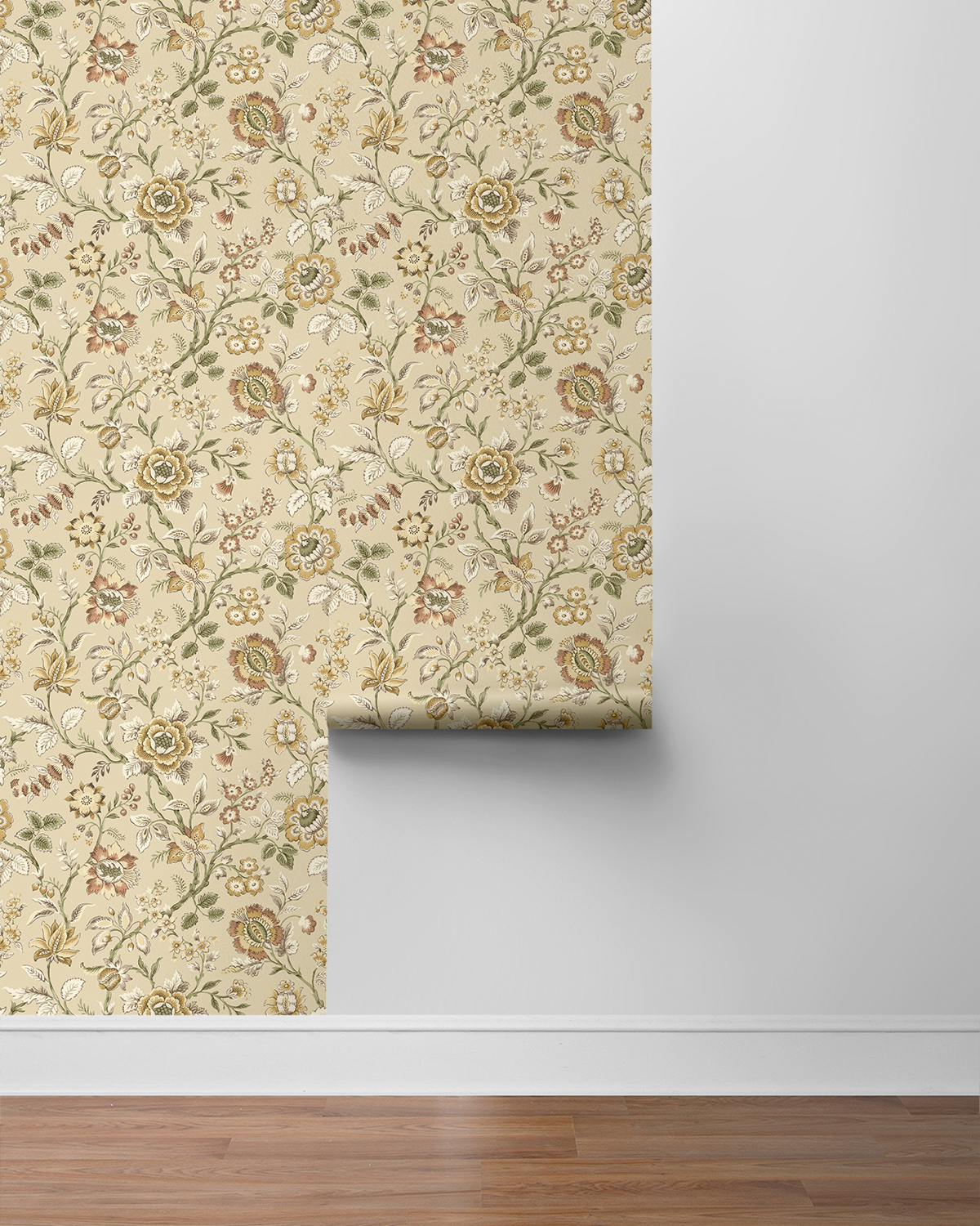 Stacy Garcia Home Latte Jacobean Floral Trail Peel and Stick Wallpaper - 20.5 in. W x 10 ft. L Roll