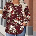 thumbnail image 5 of Uootdi Plus Size Clothes for Women Fall Long Sleeve Shirts Floral Printed Gift Peplum Flowy Pleated Gradient Front Crew NeckCasu al, 5 of 6