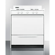 30 wide gas range in white with open burners and spark ignition