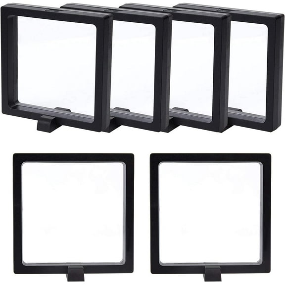 6 Set Plastic Frame Stands with Transparent Membrane 3D Floating Frame Display Holder Coin Display Box Black 11x11.5x3.5cm
