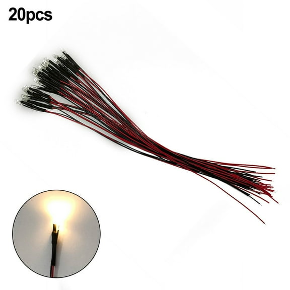 20pcs Pre Wired 3mm Warm White Led Lamp Light Set 12V ~ 18V for Train Layout
