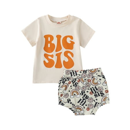 

Bagilaanoe 2Pcs Toddler Baby Girls Short Pants Set Short Sleeve Romper / T-Shirt Tops + Shorts 3M 6M 9M 12M 18M 24M 3T 4T Sister Matching Clothes