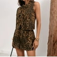 thumbnail image 6 of Denim Leopard Outfit for Women Tie Front Vest Crop Top with Denim Shorts Womens 2 Piece Outfits Leopard Print Color S, 6 of 9