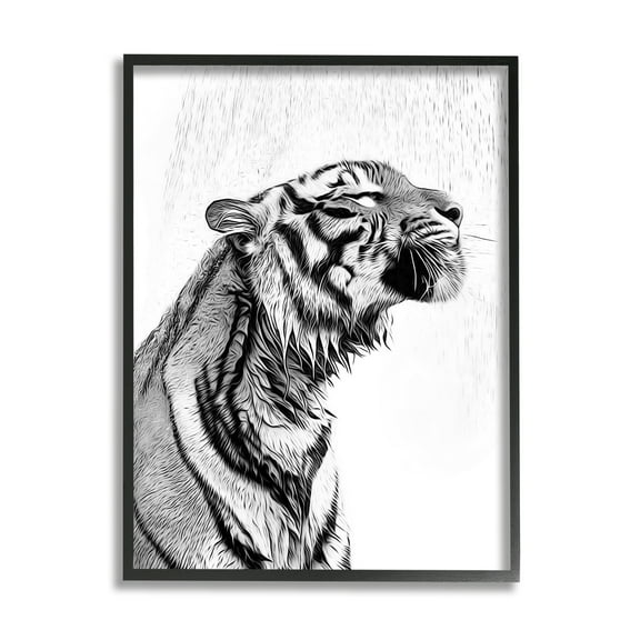 Stupell Industries Tiger Bathroom Splash Animals & Insects Painting Black Framed Art Print Wall Art, 11 x 14