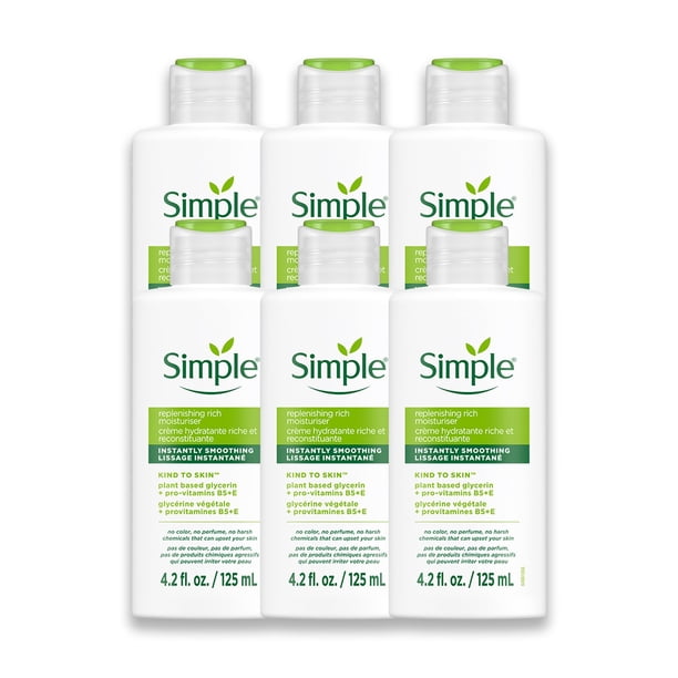 Crema hidratante facial Simple con niacinamida y vitaminas B5 y E, 6 piezas