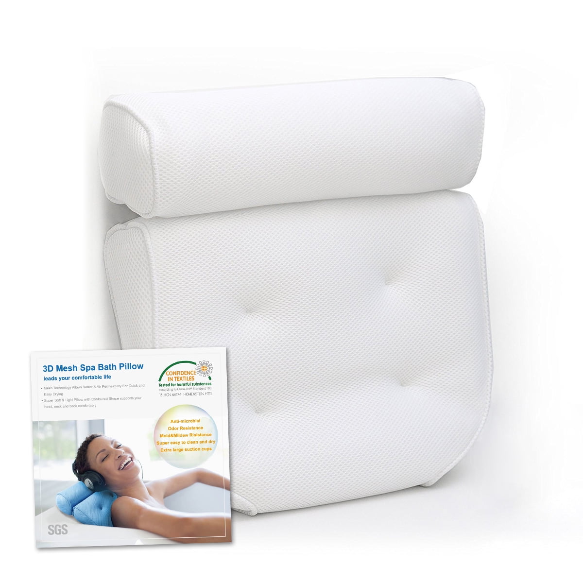 Super Comfort Non Slip Bathtub Pillow With 4 Strong Suction Cups