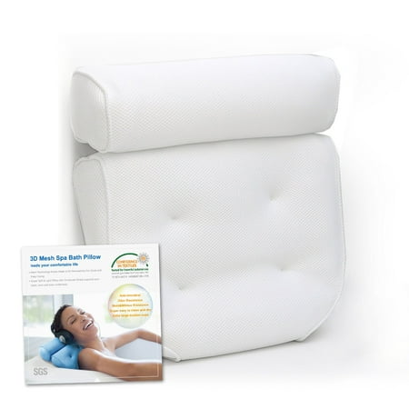 Best Relaxation Non-slip Bathtub Pillow 4 Strong Suction Cups, Super Comfort Bath pillow for Head Neck Shoulder Back Support, Thick Soft 3D Mesh Fast Dry Anti-microbial Spa Bath Pillows Fit Any