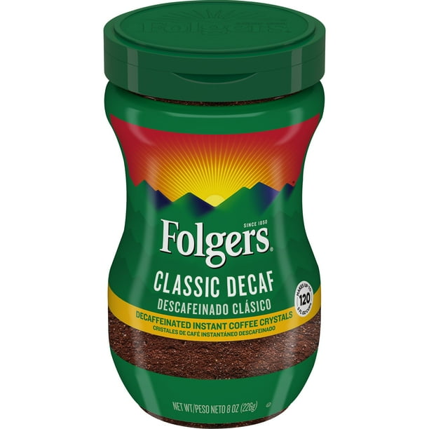Folgers Classic Decaf Instant Coffee Crystals, 8 Ounce EasyOpen Flip