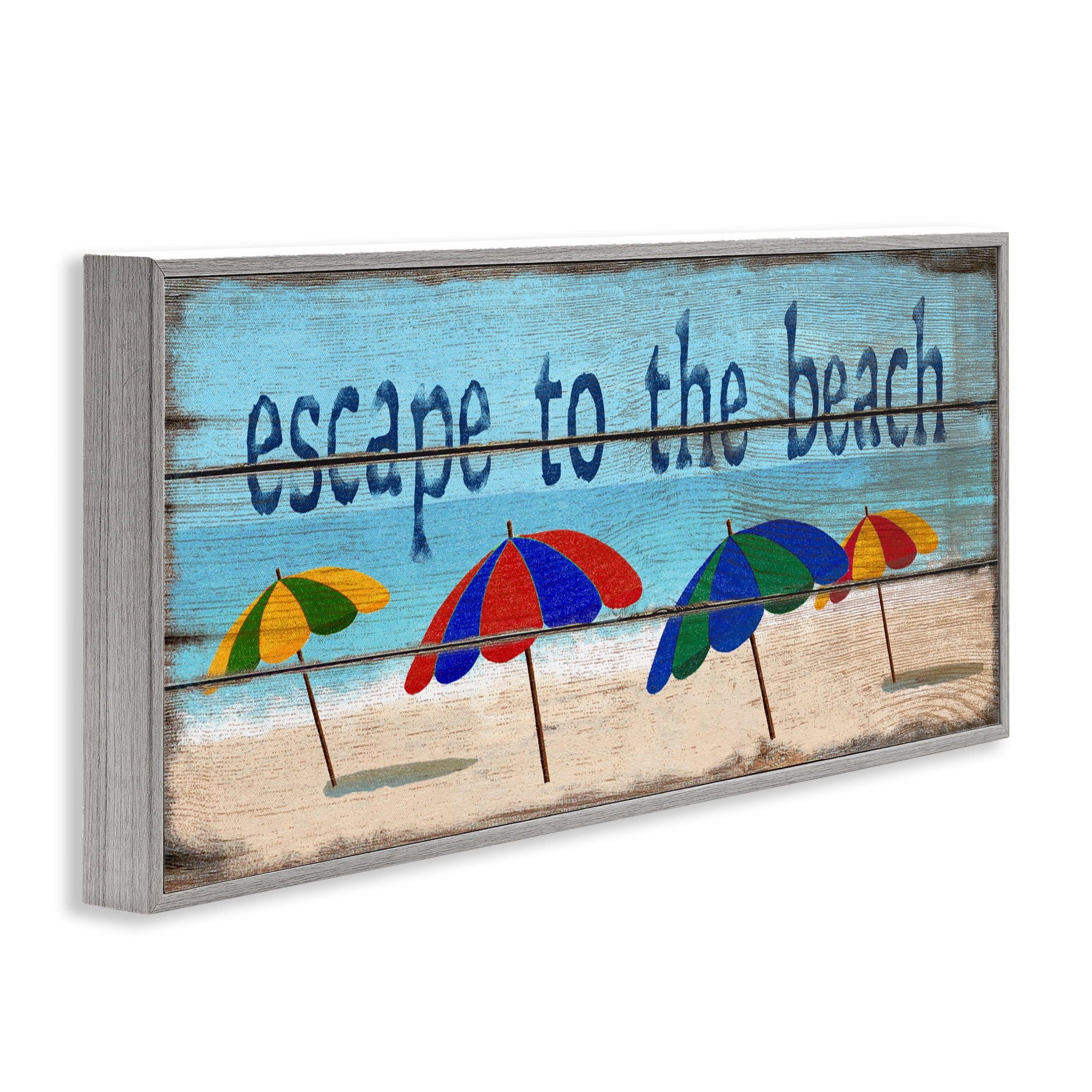 Stupell Industries Beach Escape Umbrellas Gray Framed Giclee Art, design by Gail Fraser