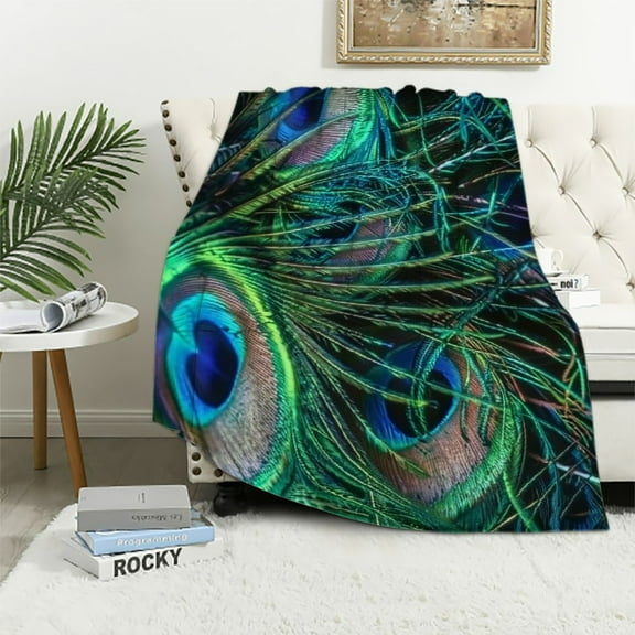 Orinice Peacock Feathers Warm Lightweight Blanket Soft Fleece Blankets All Seasons Throw Blanket for Living Rooms Sofa Decor Cow Gifts 40x50in