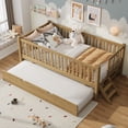 thumbnail image 2 of Euroco Wood Twin Size Platform Bed with Trundle, Guardrail Bed for Kids Teens Toddler, Walnut, 2 of 14