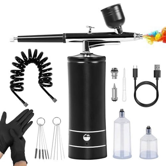 AirBrush Kit with Air Compressor&Gloves-27PSI High Pressure Airbrushwith Hose Wireless AirBrush for Model Painting Black