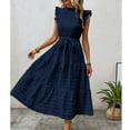 thumbnail image 5 of Lenpel Women's Summer Dresses Ruffle Sleeve Mock Neck Tie Waist Textured Tiered A-Line Tank Dress Casual Midi Dress, 5 of 6