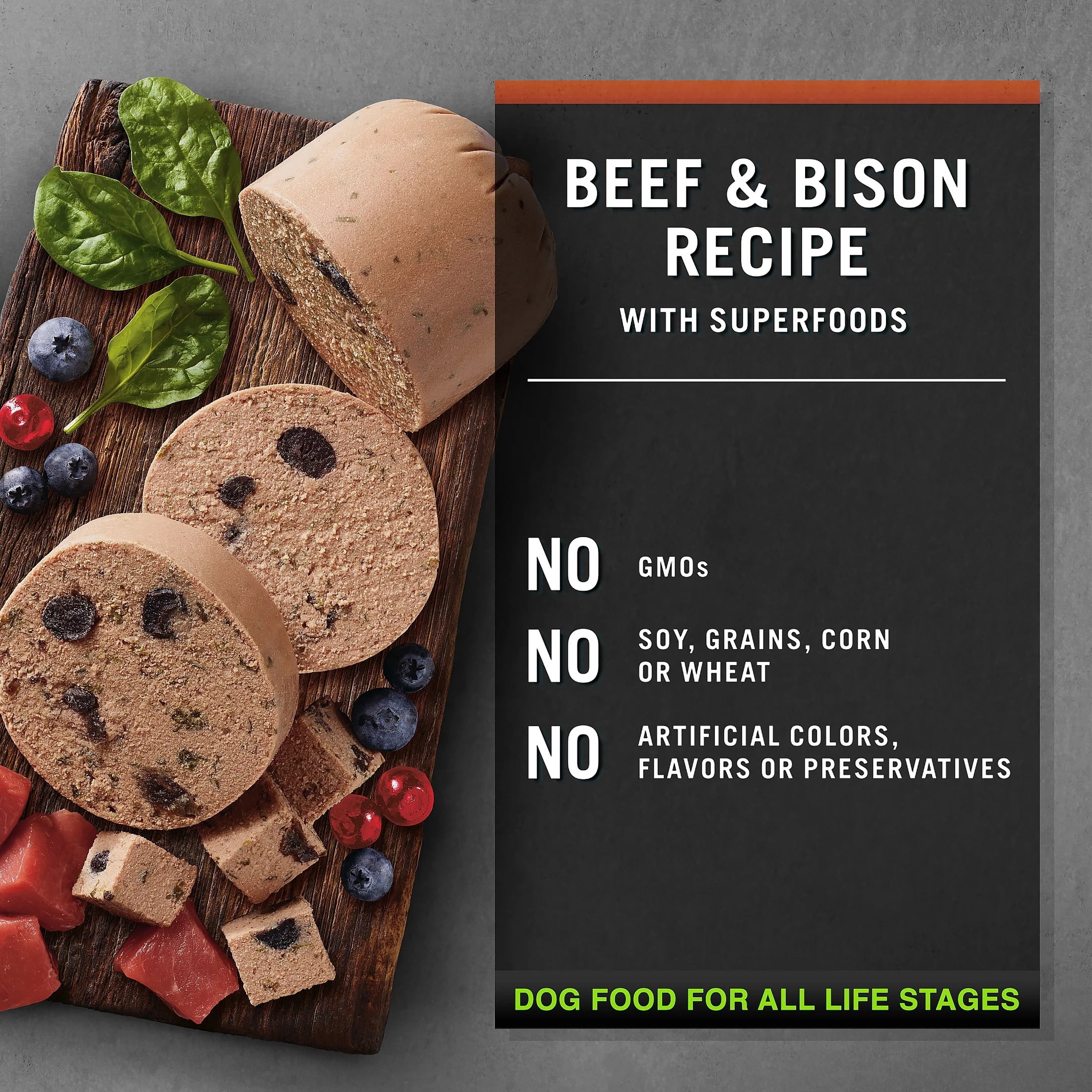 (3 pack) Pure Balance Wild & Fresh Dog Food, Beef & Bison Recipe, Rolled Chub, Dog Food For All Lifestages, 2 lb