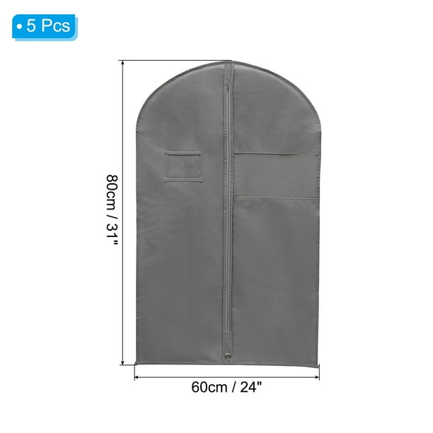 Uxcell 31 Garment Bag 5 Pack Breathable Suit Bag for Storage Hanging Clothes Gray