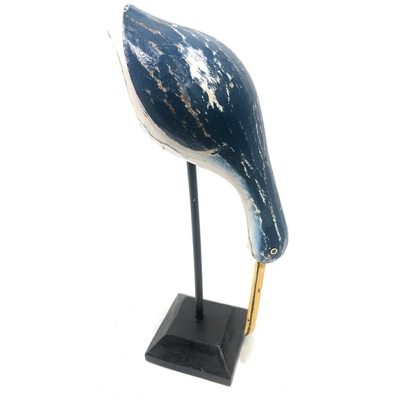Decorative Wooden Eating Egret Bird 14" - Blue Coastal Decor | #Ort1704434b