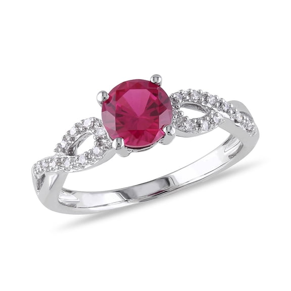 AMOUR 1/10 CT TW Diamond and Created Ruby Infinity Engagement Ring In 10K White Gold