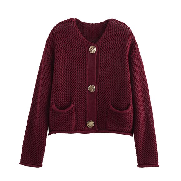 Gubotare Cardigan Sweaters for Women 2025 Trendy Oversized Knit Chunky Button Cardigans Fall Winter Outfits (Wine,M)