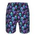 thumbnail image 3 of Balery purple flower blue Skull Traje de Baño Estilo Hawaiano para Hombre, Shorts de Secado Rápido con Bolsillos-Small, 3 of 6