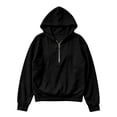 thumbnail image 4 of Xijirk Women Ribbed Half Zip Hoodie Long Sleeve Drop Shoulder Loose Sweatshirt with Side Pockets for Daily Casual Outdoor Wear,Black,M, 4 of 4