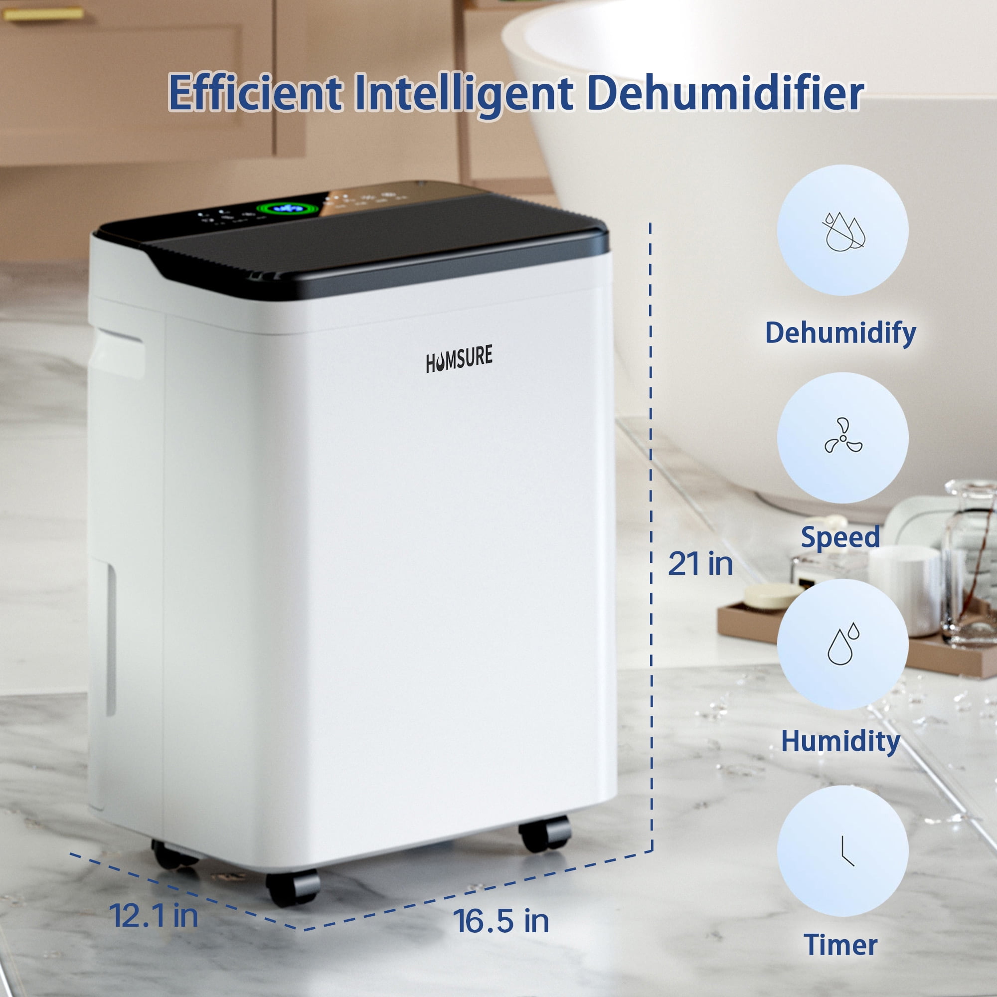 HUMSURE 12-Pint Dehumidifier for Basements with Drain Hose