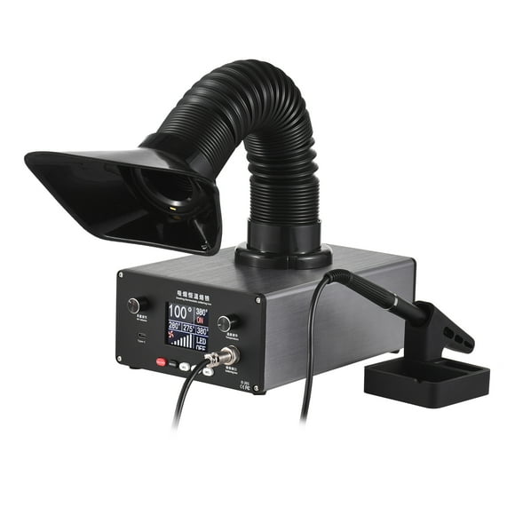 TFixol 150W Thermostatic Soldering Station Kit Fume Extractor Filter Electric Digital Soldering Iron with 0-450℃ Quick Heating Telescopic Smoke Exhaust Pipe LED Light USB Output for PCB Electronics Re