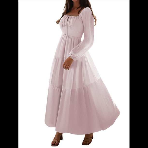 Vestido Bohemio Informal para Mujer, Estilo Resort, con Escote en U, Mangas Abullonadas y Corte A Rosa XL