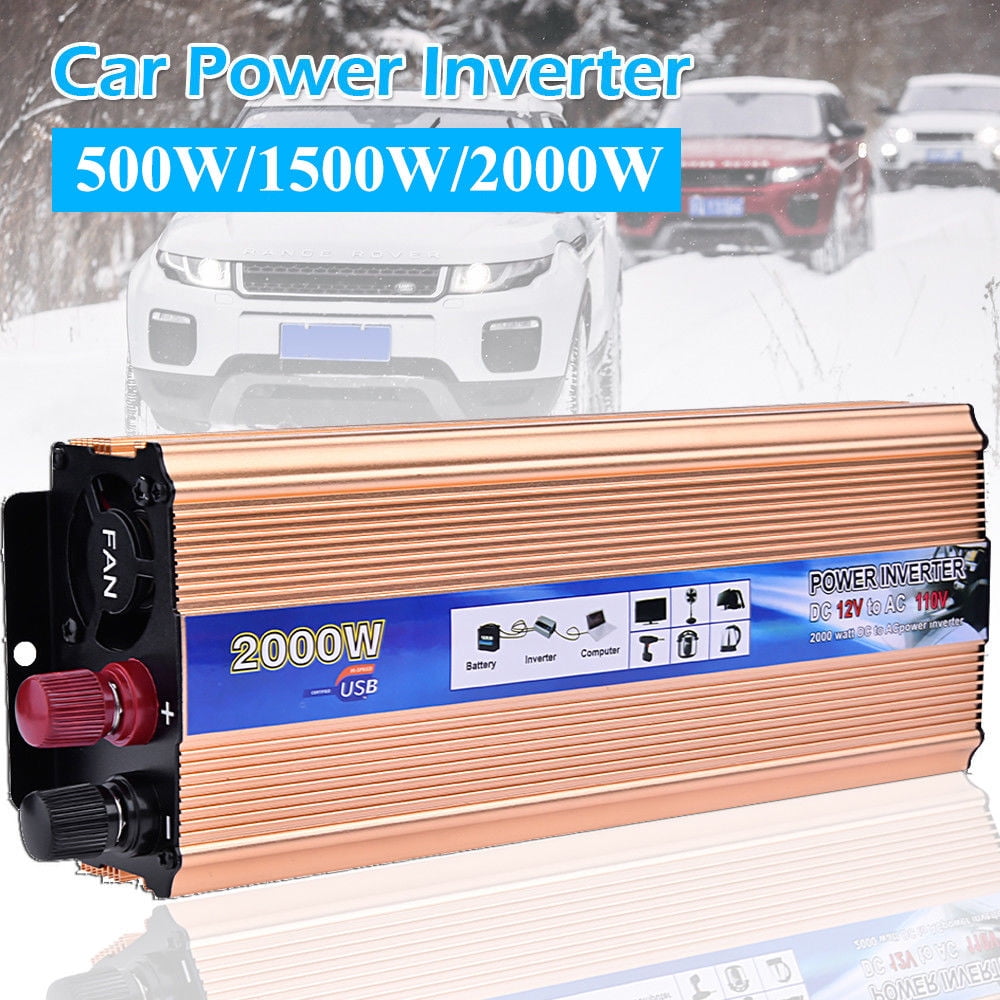 Portable Car LED Power Inverter 2000W DC 12V to AC 110V Charger Converter