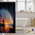 thumbnail image 3 of Manfei Cosmic Landscape Shower Curtain 72Wx72L, Starry Sky Lakeside Bathroom Curtain, Navy Orange, 3 of 5