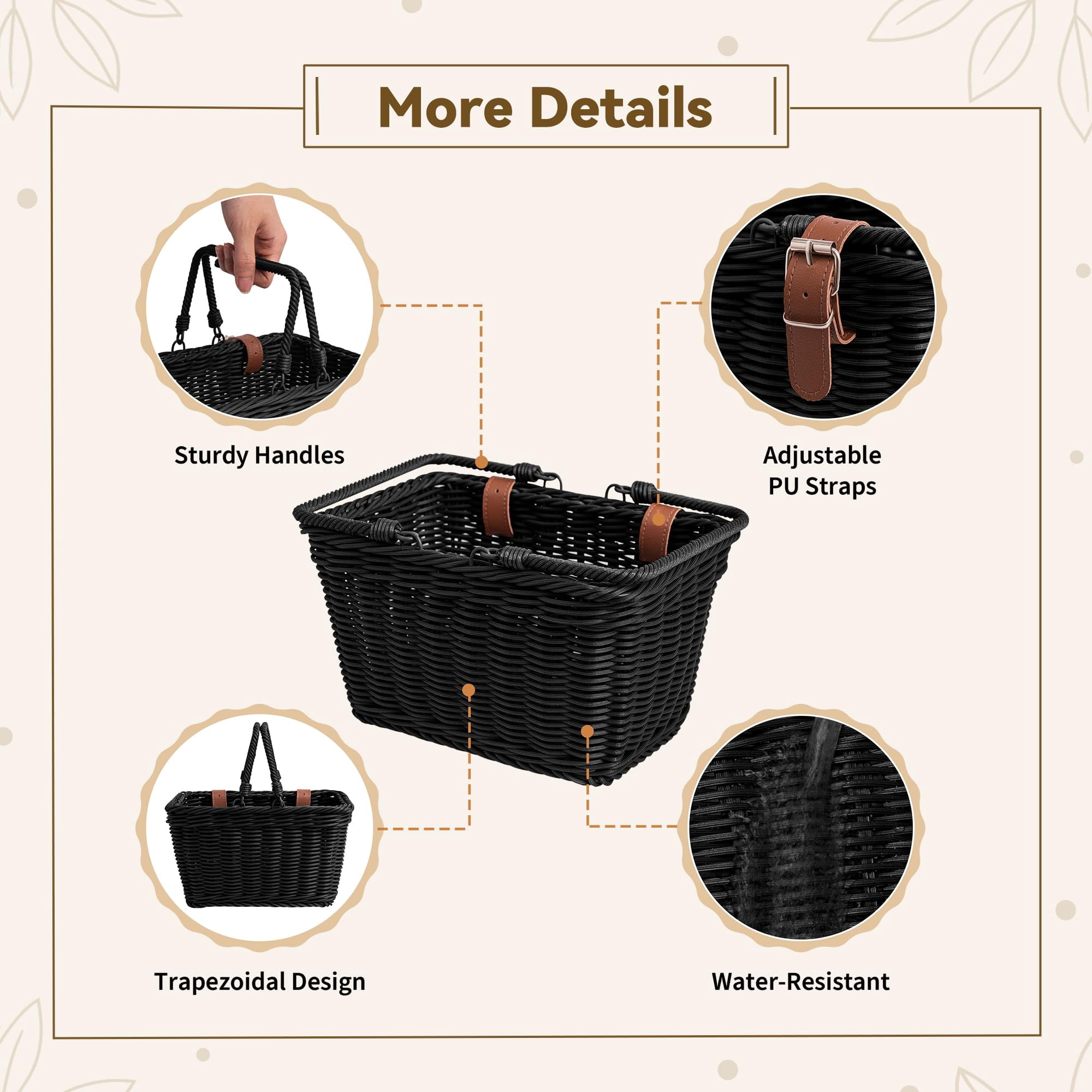Bike Basket, Front Bicycle Bike Baskets, Small Wicker Bike Basket , Small Wicker Basket for Bike, 1-Pack