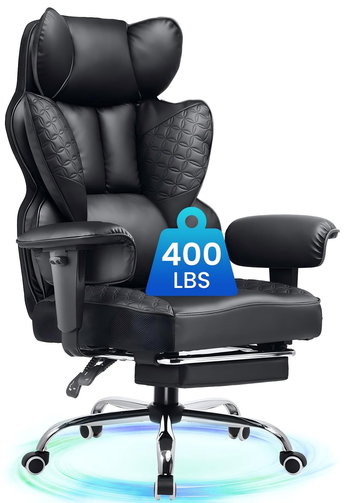 LUCKLIFE Big & Tall Office & Gaming Chair 400LBS Capacity, Wide Ergonomic Seat with Footrest, Adjustable Armrests, Black