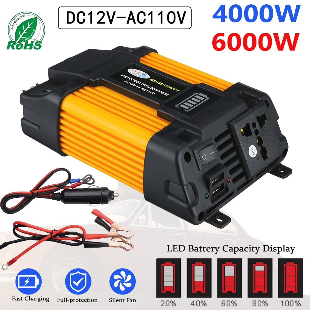 6000 Watt Car Power Inverter Converter Adapter USB Charger Modified Sine Wave DC 12v to AC 110V