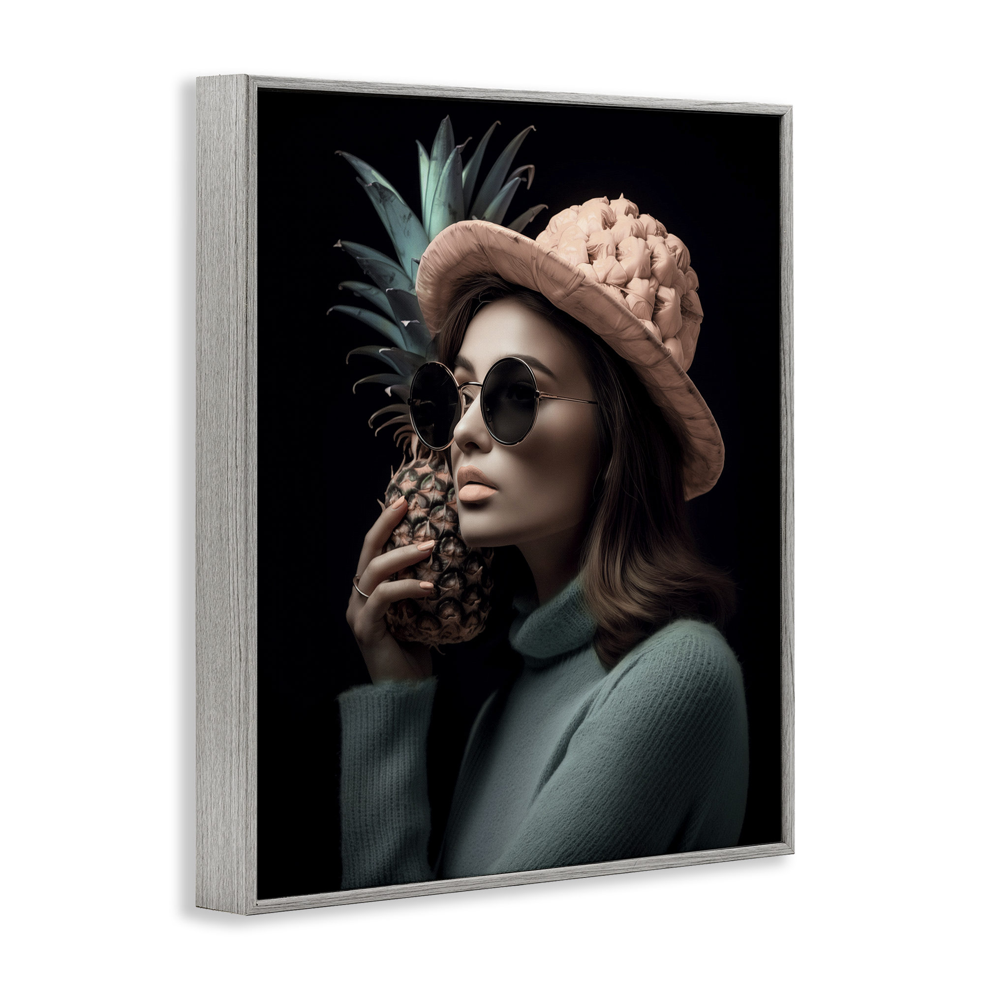 Stupell Industries Chic Girl with Pineapple Novelty Painting Gray Framed Art Print Wall Art, 11 x 14