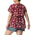 thumbnail image 3 of Unique Bargains Women's Plus Size V Neck Flare Floral Print Sleeve Tiered Peplum Top, 3 of 6