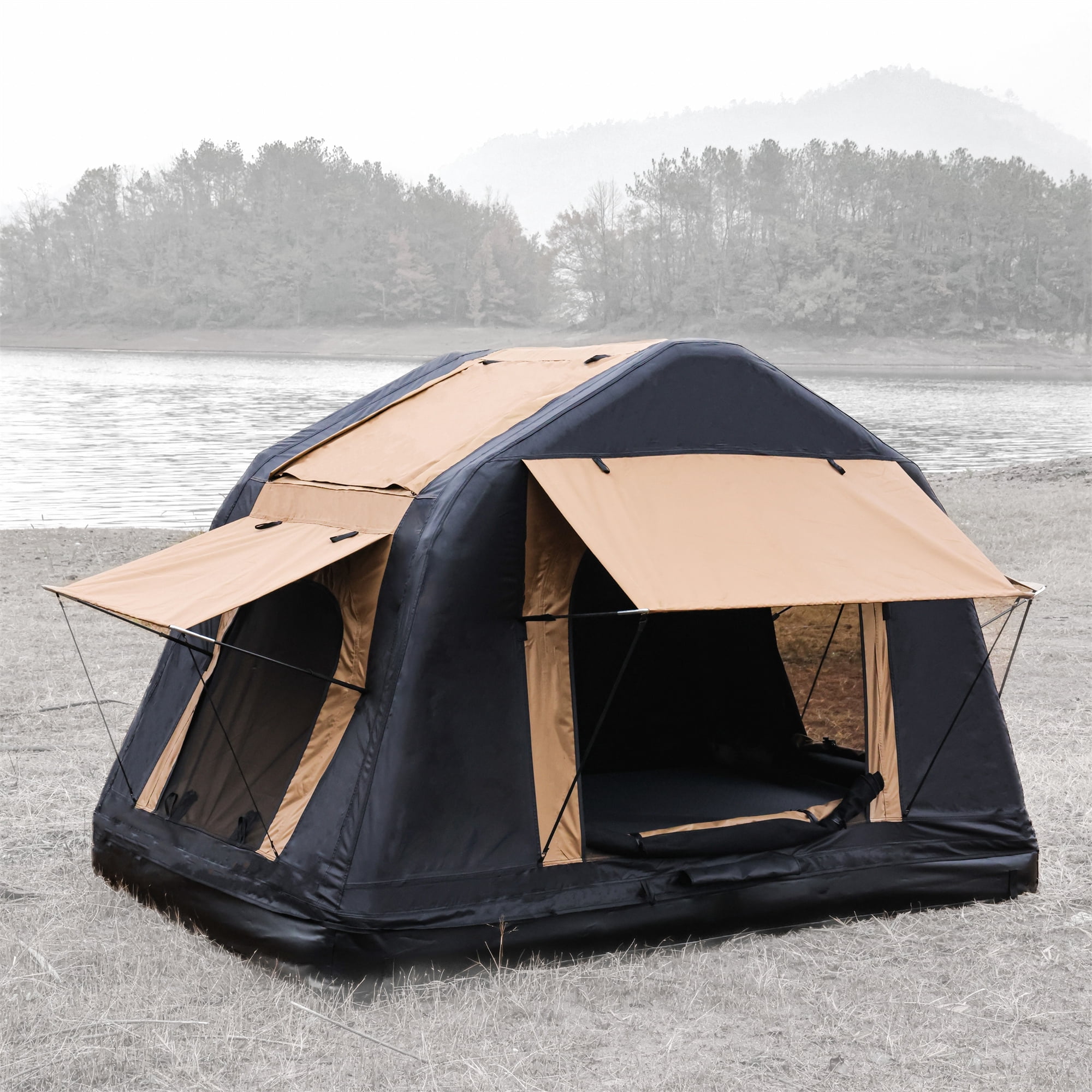 Miniyam Inflatable Car Roof Top Tent for SUV Truck, 2-3 Person Camping Outdoor Glamping Tent Yellow+Black
