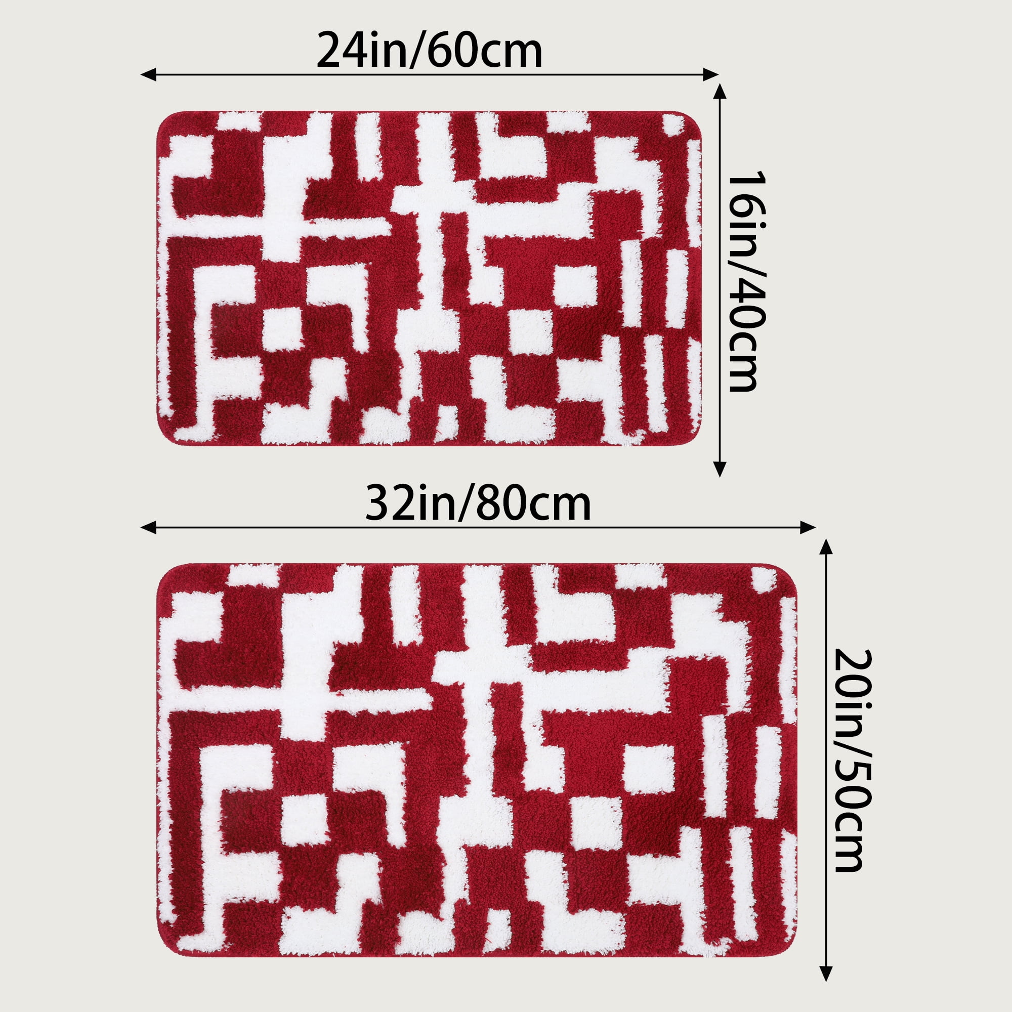 Unique Bargains Geometric Patterns Bathroom Rugs Soft Absorbent Bath Rugs Red 20" x 32"