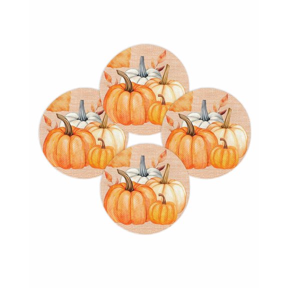 Fall Round Placemats Set of 4 Watercolor Pumpkin Place Mats Thanksgiving Woven Placemat Maple Leaves Linen Circle Braided Table Mat for Kitchen Dining Table Autumn Party Home Decor 15 Inch
