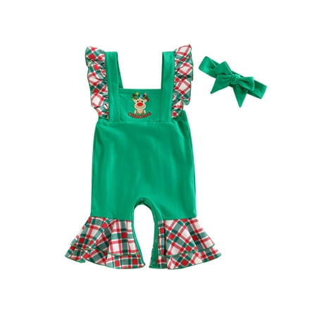 

Arvbitana Baby Boy Girl Christmas Clothes Ruffle Sleeveless Romper Jumpsuit Playsuit +Headband 2Pcs
