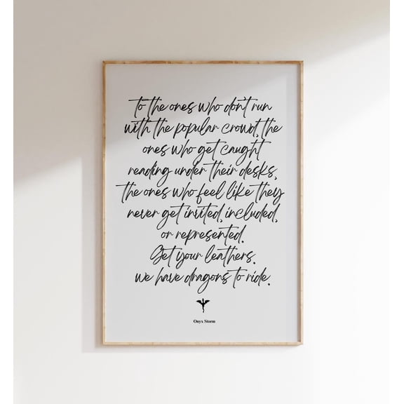 Book Quote Print Fourth Wing Quote Rebecca Yarros Onyx Storm Wall Art, Unframed Paper Poster 8x10in