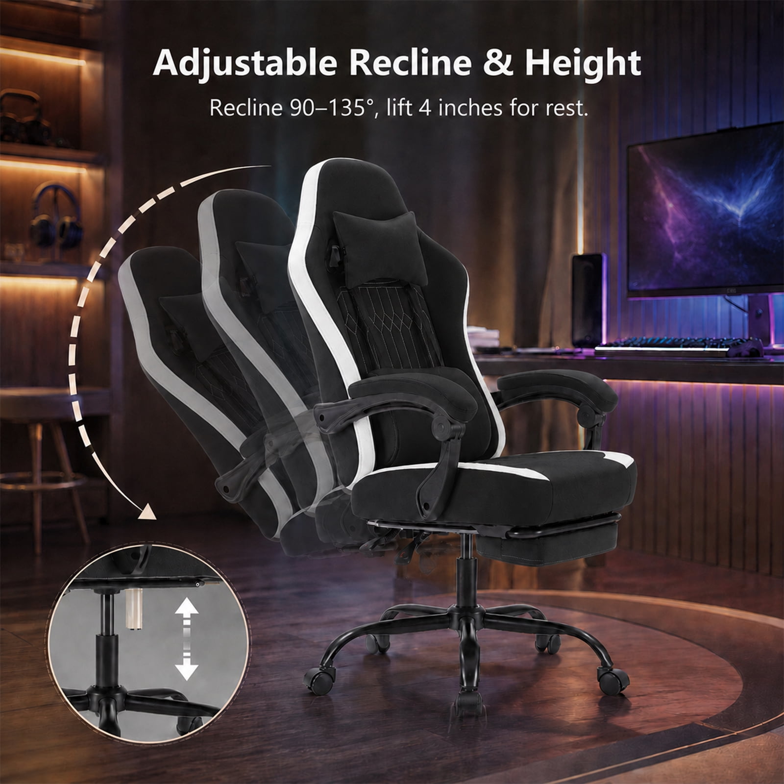 Alvantor Gaming Chair, Computer Office Chair with Linkage Armrests and Footrest, High Back Ergonomic Computer Chair with Lumbar Support Task Chair with Footrest