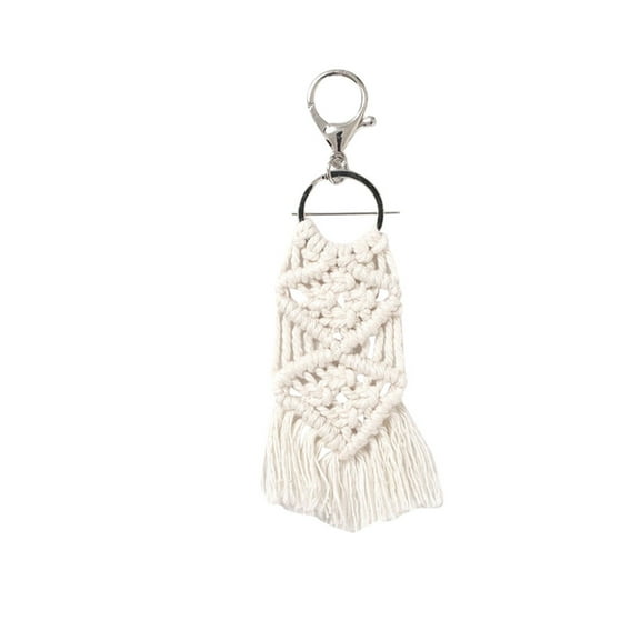 Dengmore Vintage Cotton Tassel Keychain Key Ring Holder for Waist Bag White
