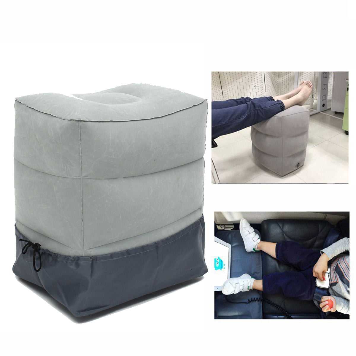 1-Pack,Gray Travel Foot Rest Pillow Portable Inflatable with Double Hand Pump Adjustable Three Layers Height Pillow for Foot Rest on Airplanes Cars Buses Trains Office Kids to Sleep 
