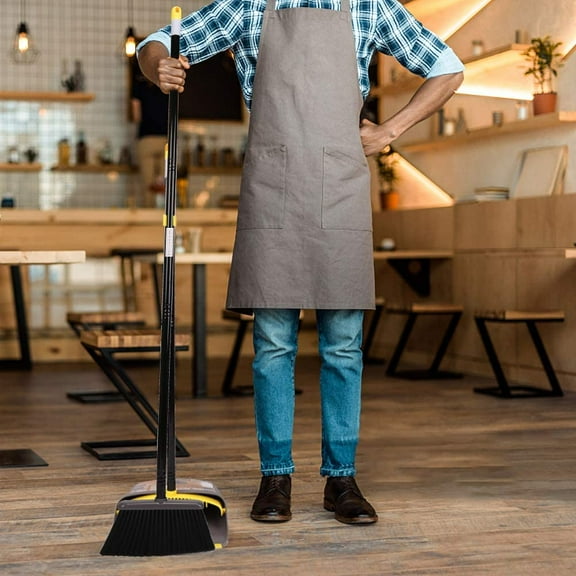 Heavy-Duty Upright Broom & Dustpan Combo 40"/52" Adjustable Handle for Home Commercial Shop Lobby