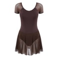 thumbnail image 3 of Alvivi Women's Short Sleeve Backless Skirted Leotards Ballet Dance Dress Gymnastics Bodysuits Coffee XXL, 3 of 7