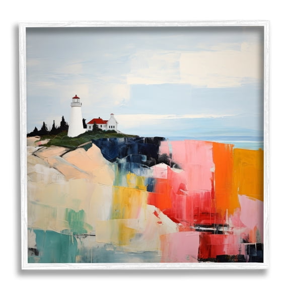 Stupell Industries Abstract Lighthouse View Landscape Painting White Framed Art Print Wall Art, 24 x 24