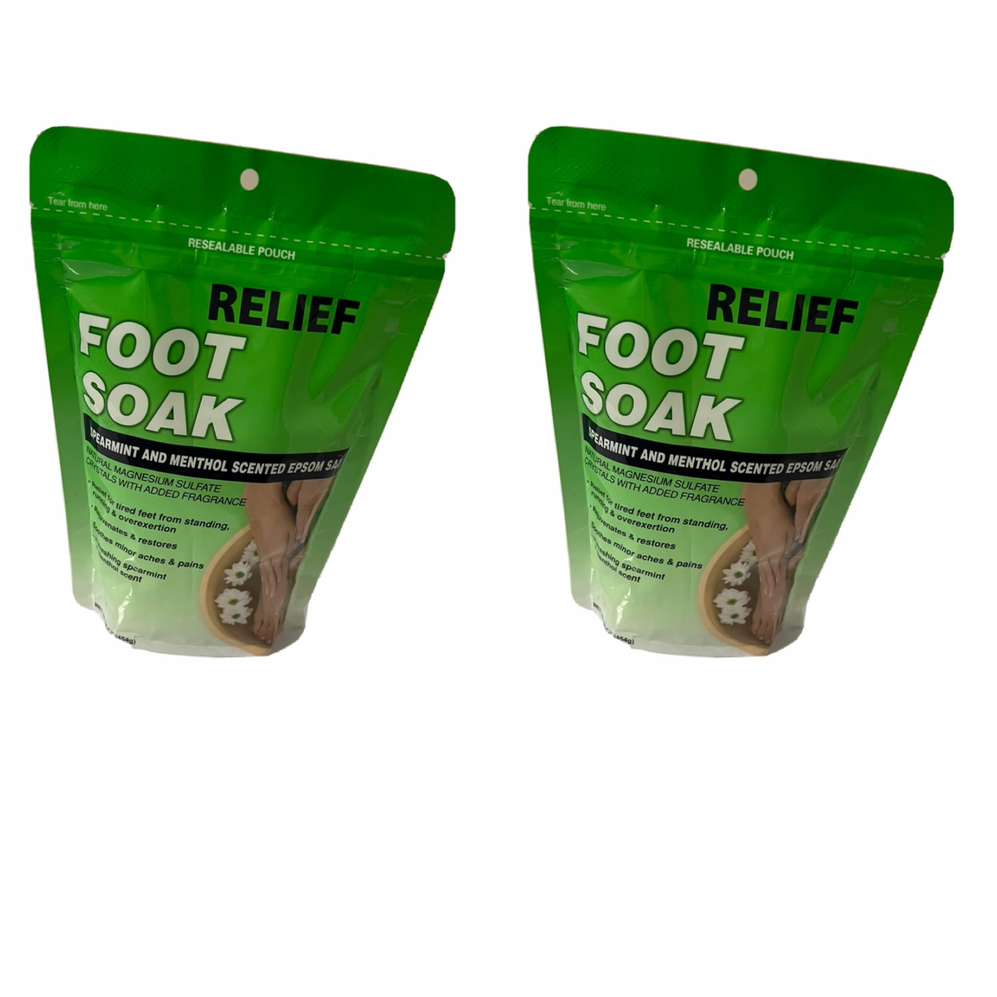 2 Epsom Salt Foot Soak with Spearmint and Menthol Scent, 16 oz.Packs